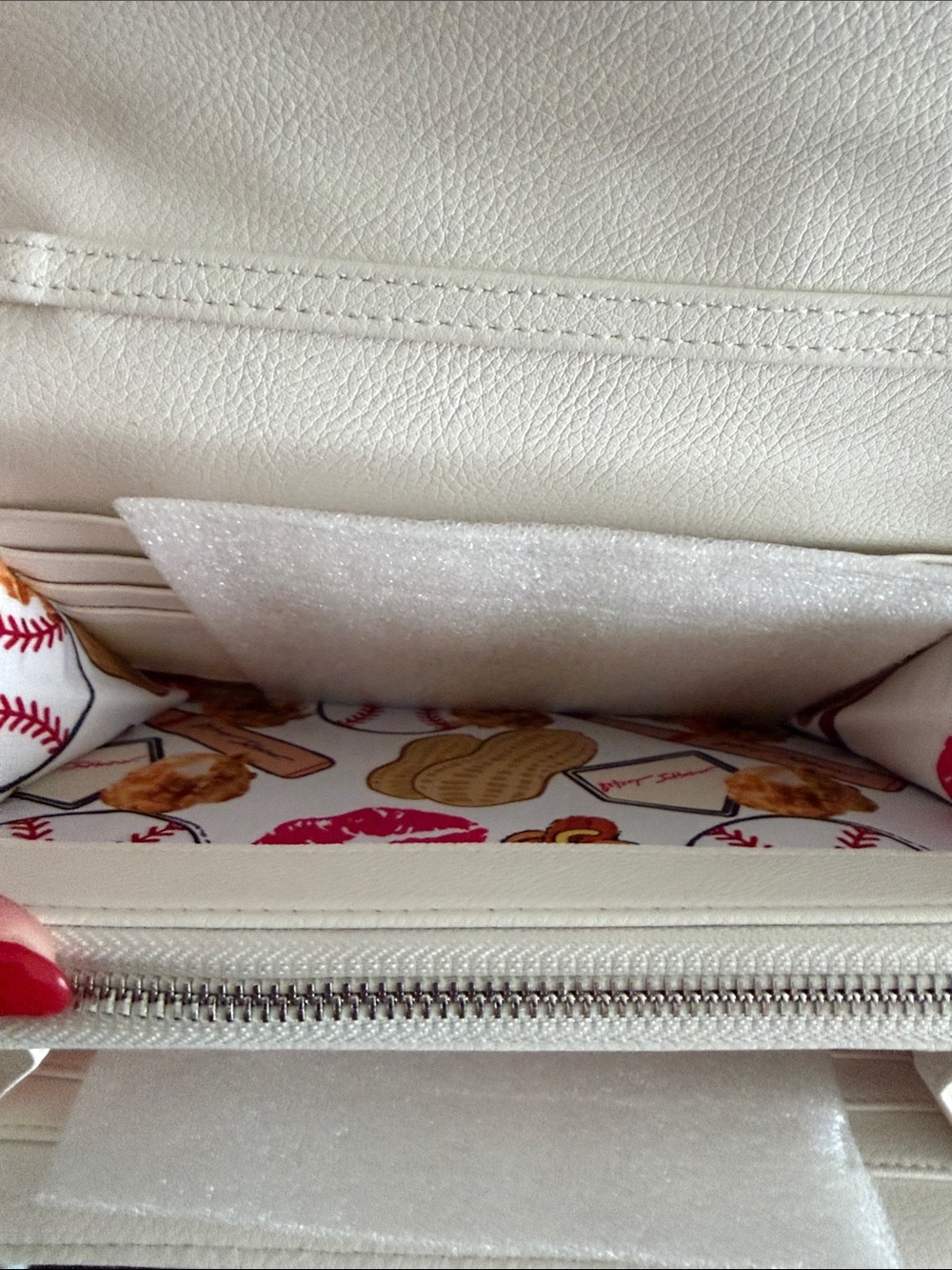 Betsey Johnson White Baseball Crossbody Bag with Red Stitching - Picture 5 of 8